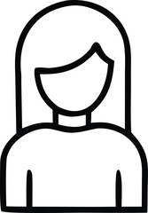 Simple hand drawn outline icon of a woman s head and shoulders with straight hair and a neutral expression