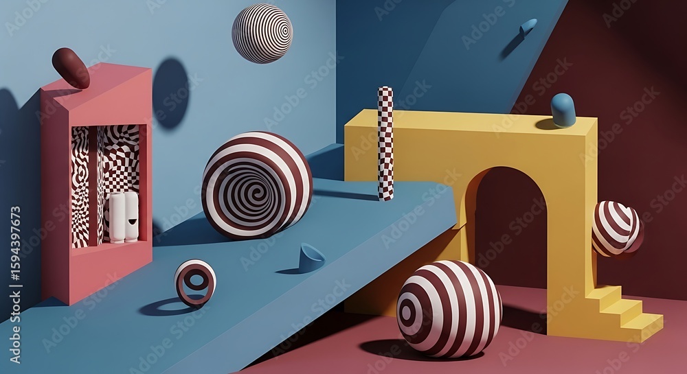 Aufkleber abstract geometric composition with spheres and architectural elements in a surreal style
