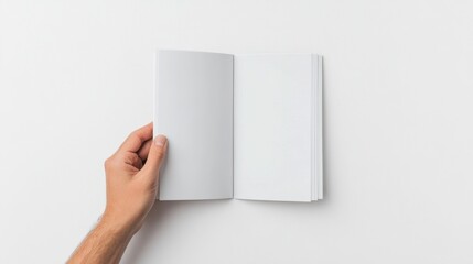 Person holding blank notebook with empty pages, symbolizing creativity and potential for ideas. clean, minimalist design emphasizes simplicity and inspiration