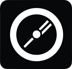 Minimalist white compass icon with a central circle and two intersecting lines on a black square background