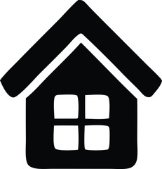 Simple black silhouette of a house with a four pane window and a steep gable roof