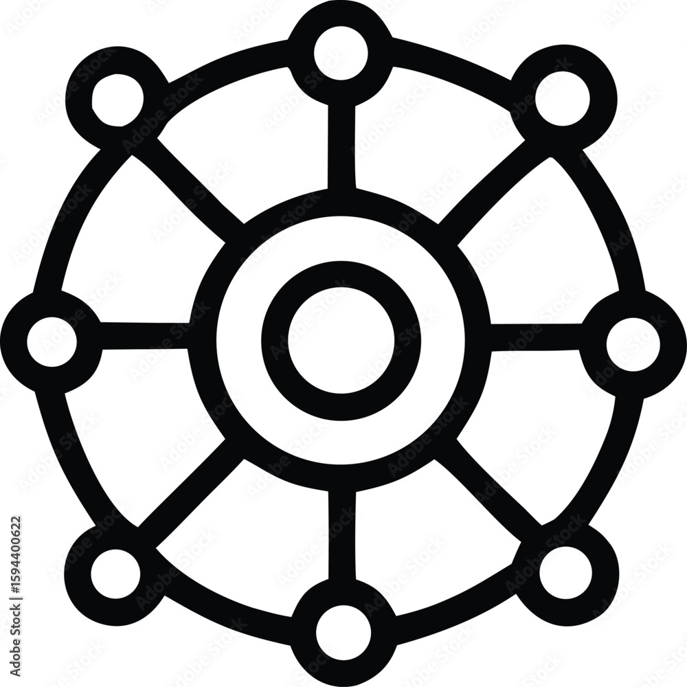 Poster abstract geometric network diagram with interconnected nodes forming a circular radial structure and