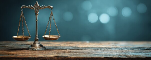 Antique balance scales on a wooden table