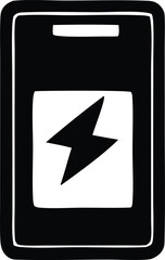 Black and white stylized icon representing a smartphone or device with a lightning bolt symbol indicating power or charging