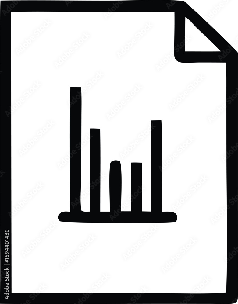 Poster simple hand drawn bar chart icon representing data analysis and financial performance on a white doc