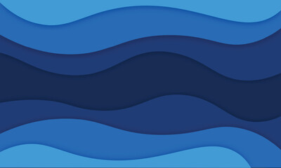 Abstract modern blue waves papercut style background with copy space design decoration