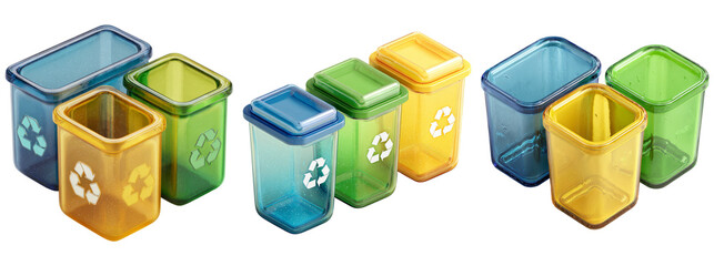 Colorful Recycle Bins with Transparent Background for Eco-Friendly Use