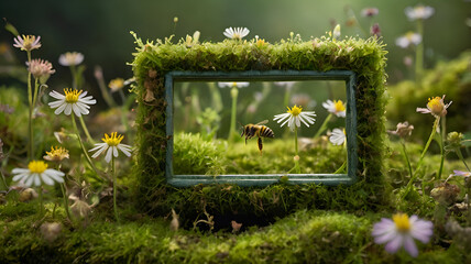 Vibrant meadow with yellow and diverse flowers framing a natural spring landscape