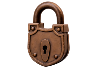  antique brass padlock with keyhole isolated on white background PNG, AI GENERATED