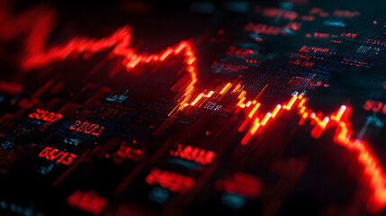 Red stock market crash chart symbolizes financial loss and economic downturn. The concept is of finance, investment, recession, and economic crisis