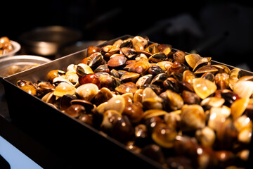 Fresh clam at Ningxia night market in Taipei close up