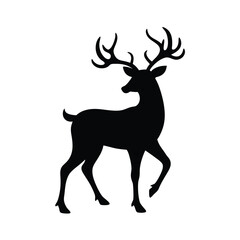 Obraz premium Silhouette of reindeer with antlers on white background wild animal holiday icon 