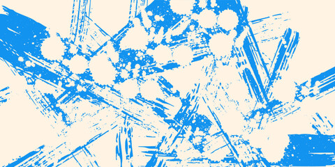 Grainy blue spiral brush stroke with spray texture. Hand drawn distress damaged edge vintage banner with spiral bold line. Grainy bold brush strokes texture with scattered tiny dot