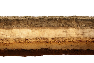 detailed layered soil profile with rich brown  isolated on white background PNG, AI GENERATED