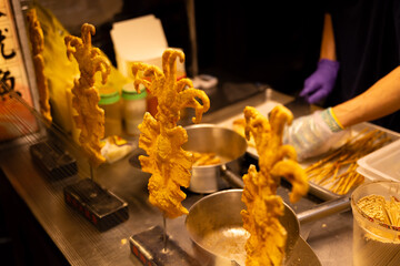 Grilled squids at Ningxia night market in Taipei close up