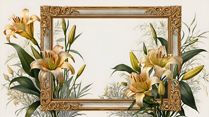 Vintage wooden frame with floral leaf decoration, perfect for spring invitation card design or wedding banner art