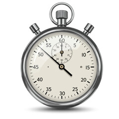 Vintage Stopwatch: Precise Time Measurement Chrome Detail Isolated on White.