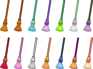 Naklejka premium Jack-o'-Lantern Witch Broom Icon Set – 14 Halloween Color Variations