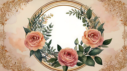 A beautiful vintage floral background with pink roses in a heart-shaped frame perfect for wedding and Valentine's Day greeting card designs