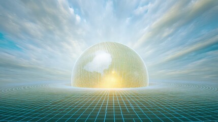 Virtual globe encased in financial AI grid, AI manipulation of economy