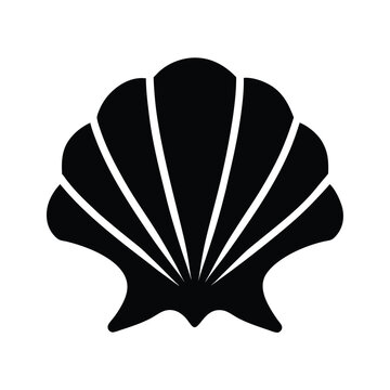 Silhouette of seashell fan simple ocean shell or coastal theme icon on white background