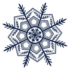Minimal intricate mandala snowflake with hexagonal pattern, for delicate winter art.