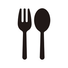 Silhouette of fork and spoon simple kitchen or restaurant utensil icon on white background