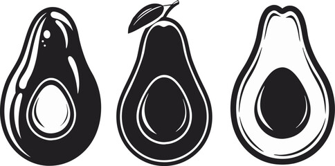 Avocado Silhouette Vector Set,Black and White Minimal Fruit Icons,Avocado Logo Design,Avocado fruit minimalist silhouette vector, Avocado flat Icons,Avocado silhouette, Fruit silhouette vector,Simple