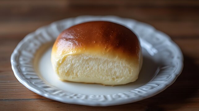 Freshly Baked Bread Roll on a White Plate