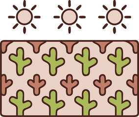 Repeating cactus and sun icon vector background, desert theme in warm earth tones