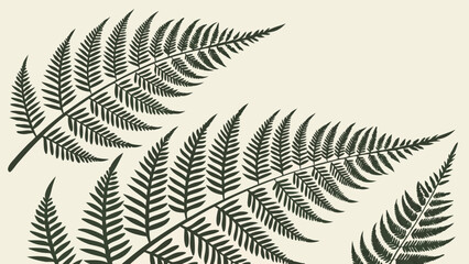 Fern Silhouette Overlay -  Monochrome green ferns over muted beige, soft matte surface