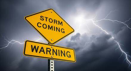 Storm Coming Warning Sign with Dark Clouds
