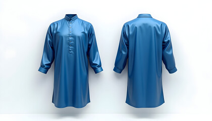 Blue Garment Displayed Front and Back on White Background
