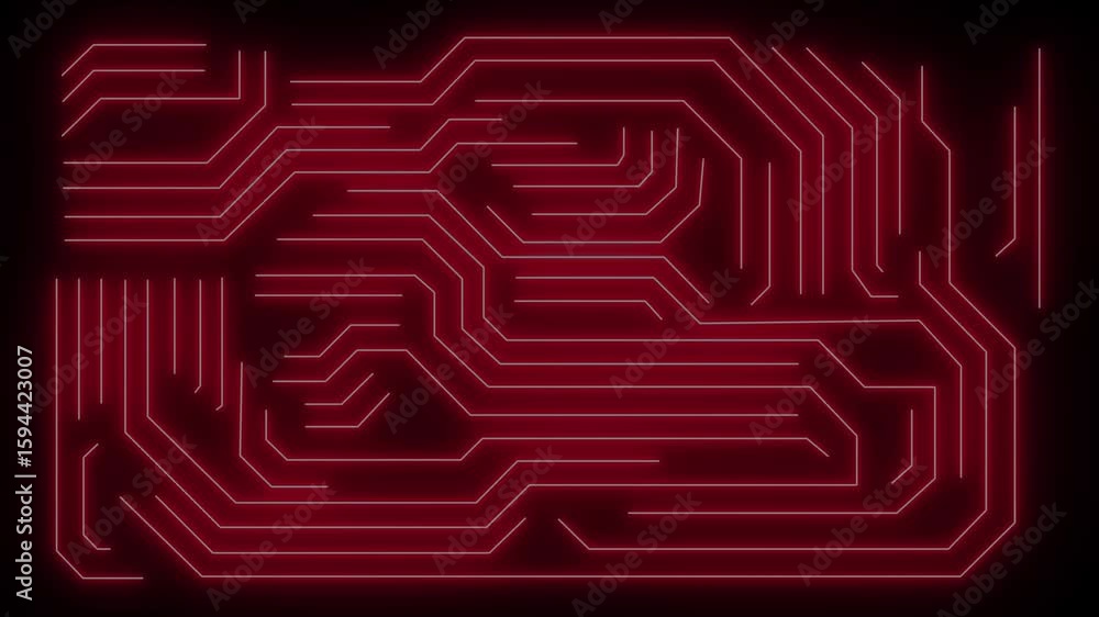 Aufkleber animation of circuit board pattern overlaying servers in modern data center.