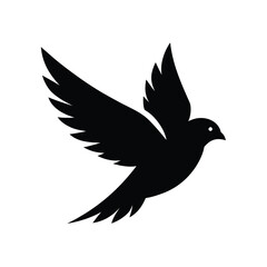 Obraz premium Silhouette of tiny bird flying on white background delicate small bird in motion icon