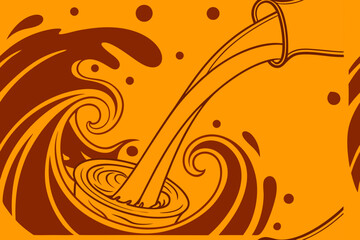 Fototapeta premium Abstract orange vector background illustration with a floral swirl pattern of leaves and a touch of gold