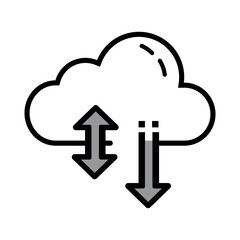 Cloud computing icon showing data upload and technology concept in the sky