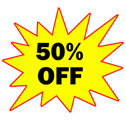 star burst with 50% off on white background