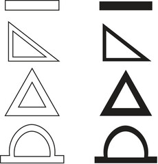 Geometric Ruler Icon Set – Triangle, Protractor, and Line Ruler Vector Collection

