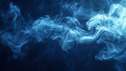 Obraz premium Blue smoke swirls and curls gracefully against a dark background, creating an ethereal, abstract pattern.