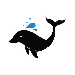Obraz premium Silhouette of whale with water splash on white background marine life nature icon