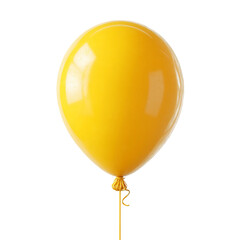 A single yellow balloon floating against a plain black background in the studio isolated on transparent background