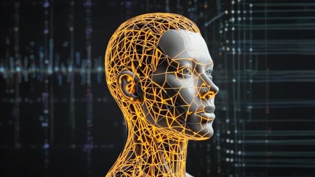 human head with binary code