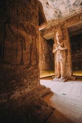 Ancient Statues and Wall Reliefs Inside Abu Simbel Temple, Egypt