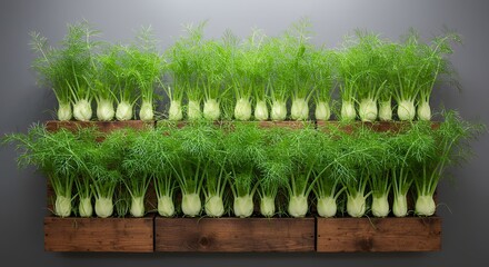 Obraz premium Fennel Plants in Wooden Planter