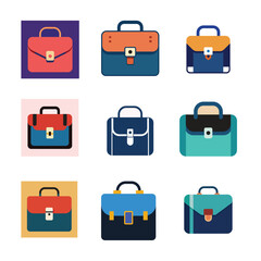 Set of 9 Professional Work Bag Icons for Business Design
