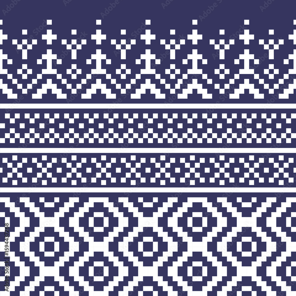 Aufkleber repeating geometric pixel patterns in white against a dark blue background abstract design