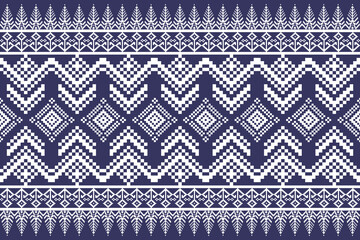 Intricate geometric pixel art pattern with diamonds and chevron shapes in white and navy blue