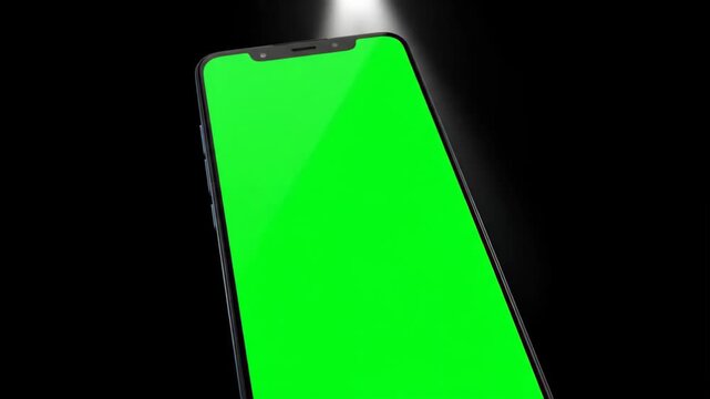 Cinematic Animation of a Spinning Mobile Phone with a Chroma Key Screen, Revealed in a Dark Studio Environment, Ideal for a Premium Tech Commercial.
