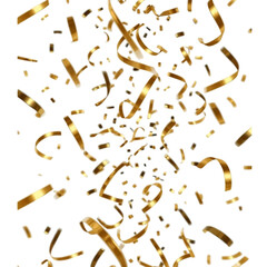 gold confetti floating on a transparent background. can be used as decoration